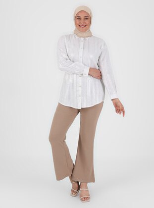 White - Point Collar - Plus Size Tunic - GELİNCE