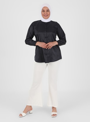 Navy Blue - Point Collar - Plus Size Tunic - GELİNCE
