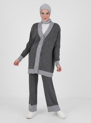 Cardigan&Pants Knitwear Co-Ord Set Anthracite Snow Melange