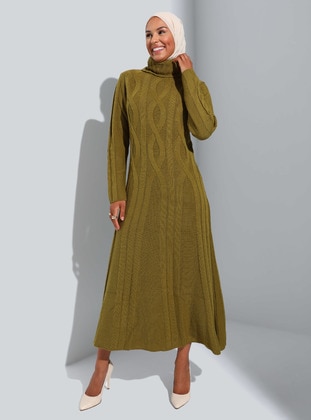 Green - Unlined - Polo neck - Knit Dresses - Refka