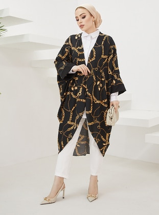 Unlined - Multi - Black - Kimono - MODAEFA