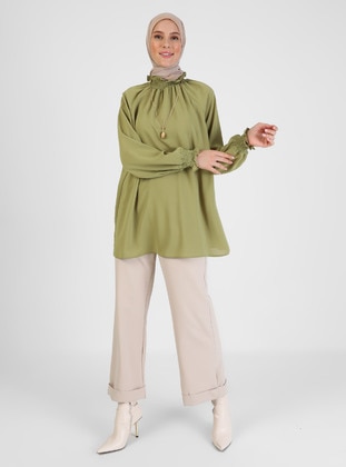 Olive Green - Lined Collar - Tunic - Refka