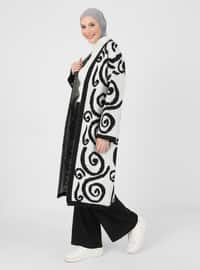 Geometric Patterned Sweater Cardigan Black Pearl White