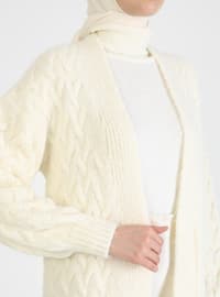 Knit Detailed Soft Sweater Cardigan Pearl White