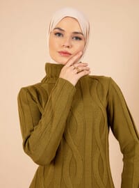 Green - Unlined - Polo neck - Knit Dresses