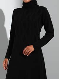 Knit Knit Detailed Knitwear Modest Dress Black