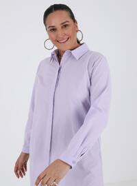 Purple - Button Collar - Polo - Point Collar - Plus Size Tunic