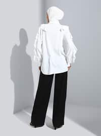 Ruffle Detailed Silk Linen Shirt Off White