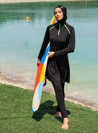 Black - Unlined - Full Coverage Swimsuit Burkini - Mayo