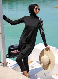 Black - Unlined - Full Coverage Swimsuit Burkini - Mayo