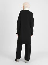 Pearl Button Down Cardigan&Pants Knitwear Co-Ord Set Black