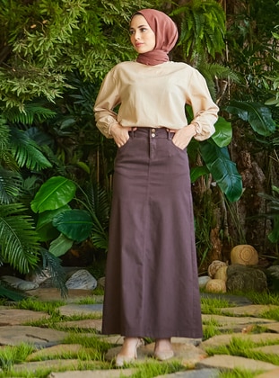 Brown - Denim Skirt - Neways