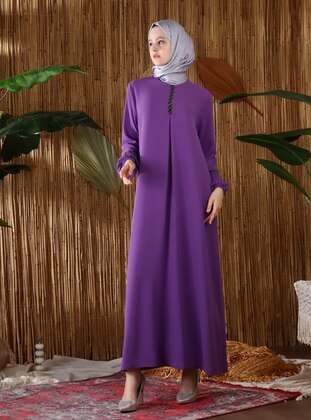 Lilac - Crew neck - Unlined - Modest Dress - ŞAHİN FERACE