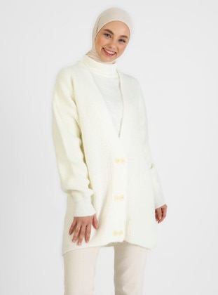 Knitwear Cardigan Vanilla With Front Button Detail