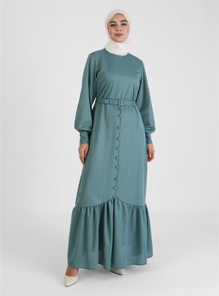 Green Almond - Crew neck - Unlined - Modest Dress - Tavin