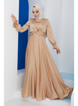 Beige - Unlined - Modest Evening Dress - İmaj Butik