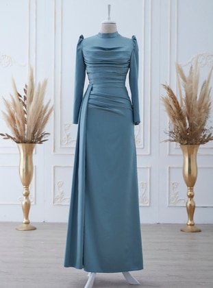 Mint - Fully Lined - Crew neck - Modest Evening Dress - Aslan Polat