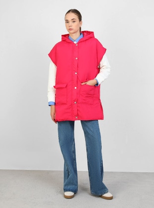 Fiber Filled Snap Fastened Hooded Vest Fuchsia