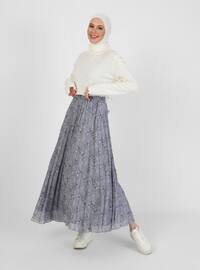 Shawl Patterned Lined Chiffon Skirt Sky Blue Shawl Pattern