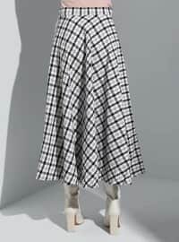Plaid Patterned Tweed Fabric Bell Skirt Black And White