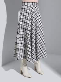 Plaid Patterned Tweed Fabric Bell Skirt Black And White