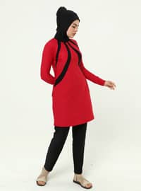 Red - Fully Lined - Full Coverage Swimsuit Burkini
