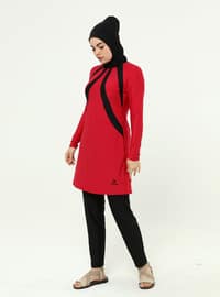 Red - Fully Lined - Full Coverage Swimsuit Burkini