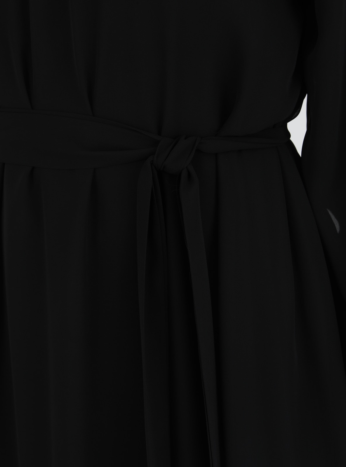 Belt Detailed Chiffon Modest Dress Black