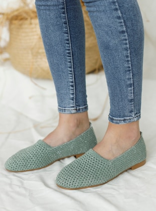 Green - Flat - Flat Shoes - Pembe Potin