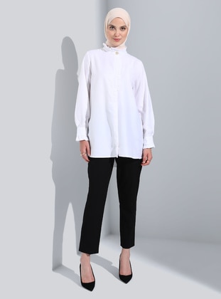 Poplin Tunic With Button Detail Off White