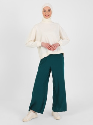 Wide Leg Elastic Waist Viscose Pants Glass Green