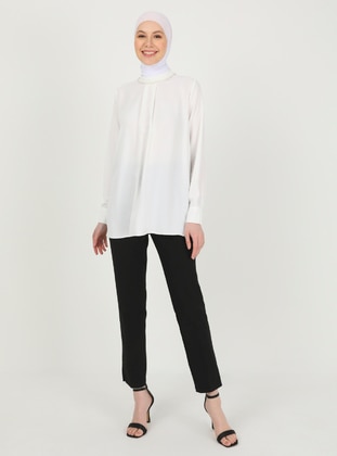Off White Evening Blouse With Pearl Collar