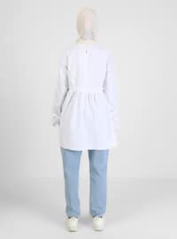 Ruffle Waist Tunic With Lace-Up Detail Off White