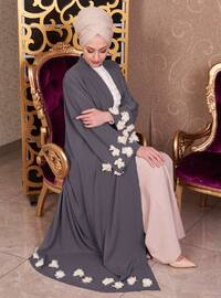 Floral Detailed Abaya Abaya Gray