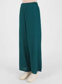 Wide Leg Elastic Waist Viscose Pants Glass Green