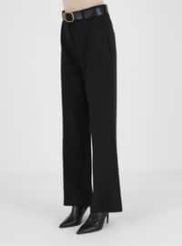 Kemerli Klasik Kumaş Pantolon - Siyah