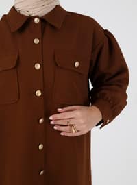 Button Detailed Cape&Pants Co-Ord Brown