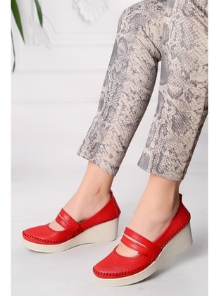Red - Flat - Casual Shoes - Artı Artı Ayakkabı