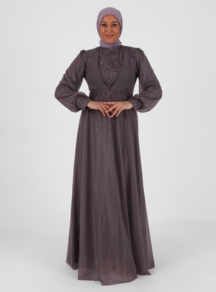 Silvery Stone Embroidery Plus Size Hijab Evening Dress Lavender