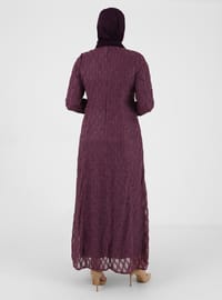Purple - Fully Lined - Crew neck - Modest Plus Size Evening Dress