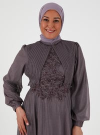 Purple - Fully Lined - Crew neck - Modest Plus Size Evening Dress