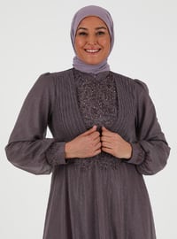Silvery Stone Embroidery Plus Size Hijab Evening Dress Lavender