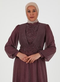 Silvery Stone Embroidery Plus Size Hijab Evening Dress Rose