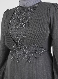 Gray - Silvery - Fully Lined - Crew neck - Modest Plus Size Evening Dress
