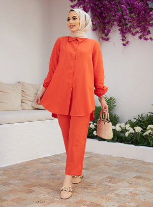 Orange - Point Collar - Unlined - Modest Dress - Efkeyem