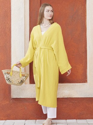 Unlined - Yellow - Kimono - Ceylan Otantik