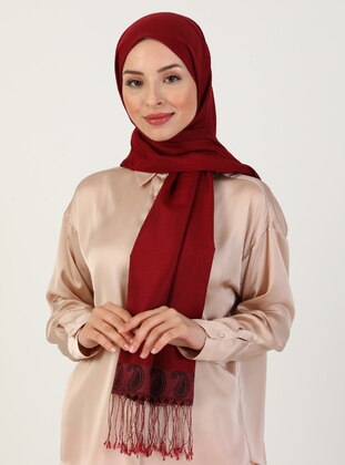 Taffeta Shawl With Patterned Ends Burgundy