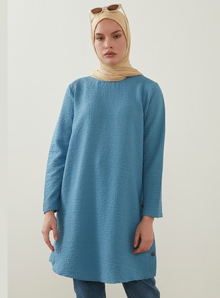 Long Oversized Tunic With Side Buttons Indigo