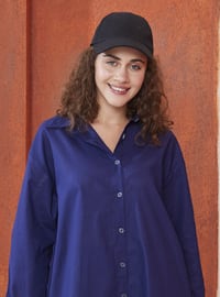 Navy Blue - Point Collar - Blouses