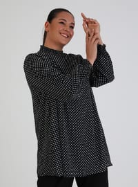 Plus Size Polka Dot Patterned Tunic Black And White